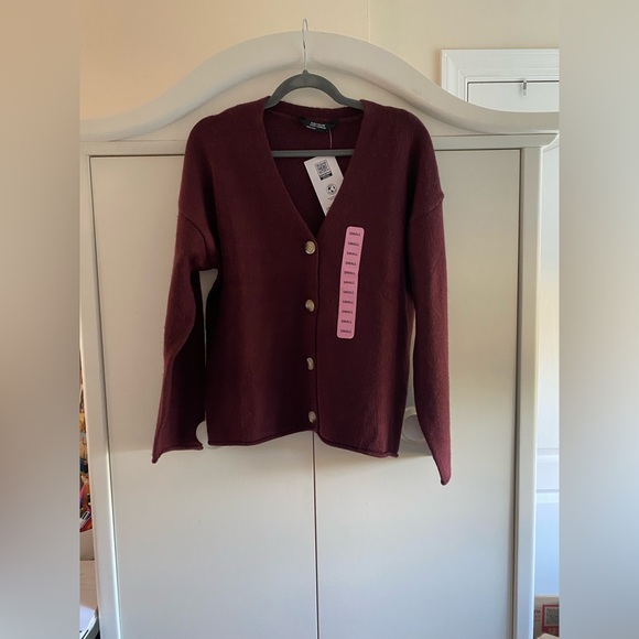 Members Mark Maroon V Neck Cardigan Sweater - Picture 1 of 4